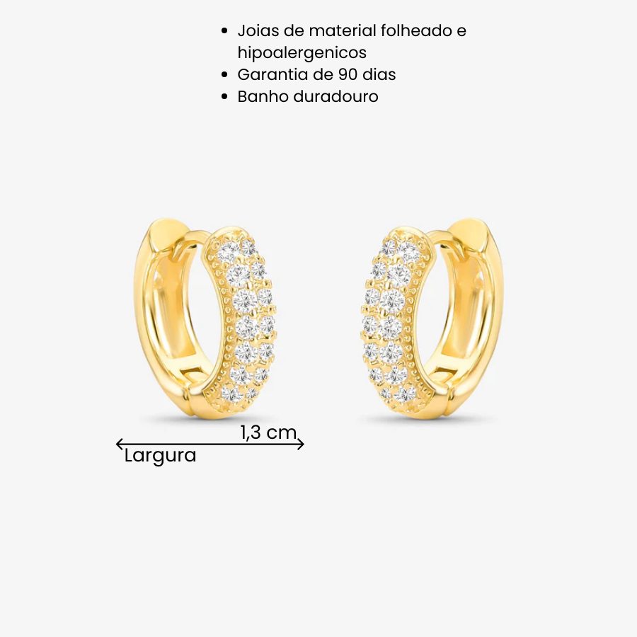 Brinco Argola Duas Fileiras Cravejada Folheado ouro18k
