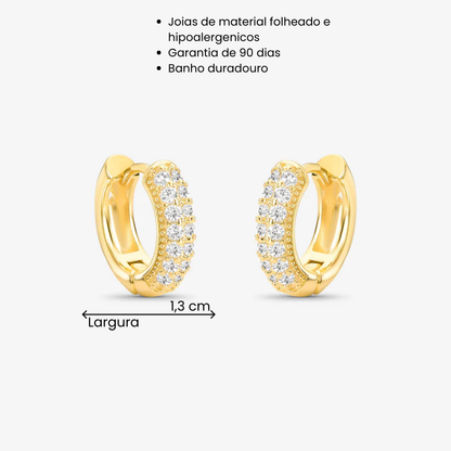 Brinco Argola Duas Fileiras Cravejada Folheado ouro18k