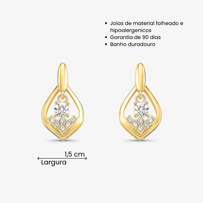 Brinco Gota Vazada Com Zircônia ao Centro Folheado a Ouro 18k