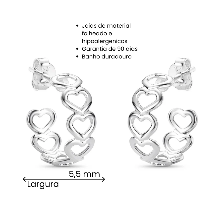 Argola Borda Coração Vazado Folheado a Prata