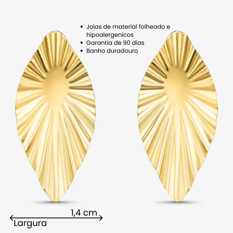 Brinco Orgânico Folha Texturizada Folheado a Ouro 18k