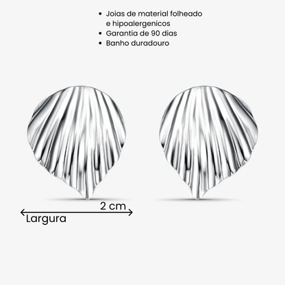 Brinco Concha Texturizado Orgânica Folheado a Prata