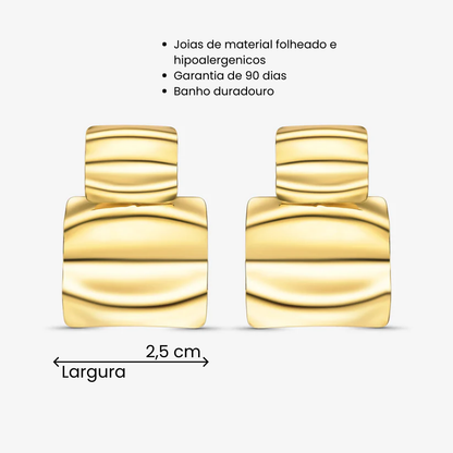 Brinco Orgânico Quadrado Ondulado Folheado a Ouro 18k