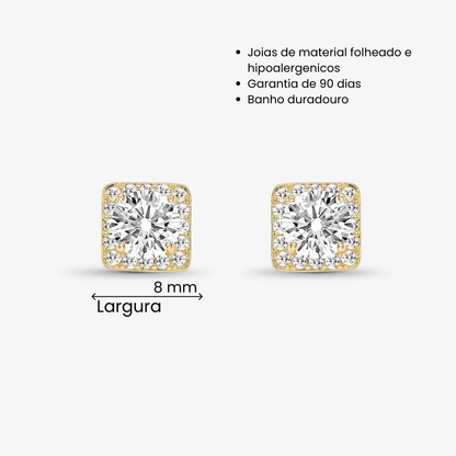 Brinco Quadrado Cravejado com Zirconia ao Meio Folheado a Ouro 18k