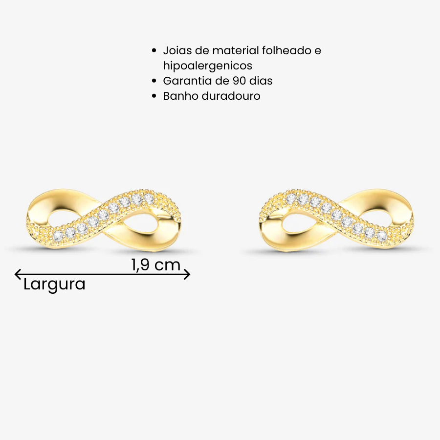 Brinco Infinito Liso Cravejado ao Meio Folheado a Ouro 18K