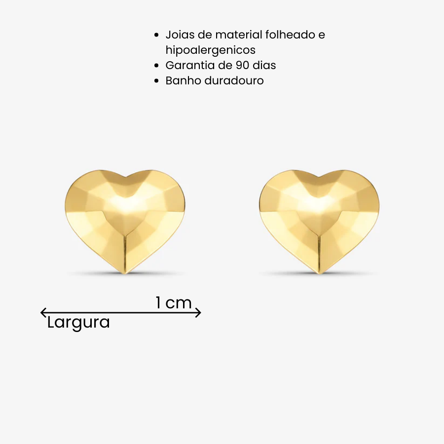 Brinco Coração Espelhado Folheado a Ouro 18k