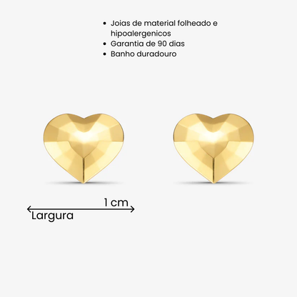 Brinco Coração Espelhado Folheado a Ouro 18k
