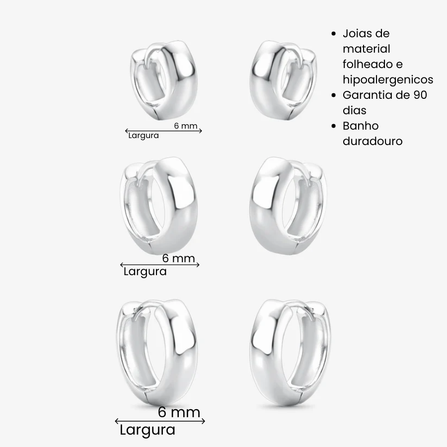 Brinco Trio de Argolas Lisas 5mm Folheado a Prata