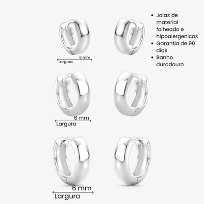Brinco Trio de Argolas Lisas 5mm Folheado a Prata