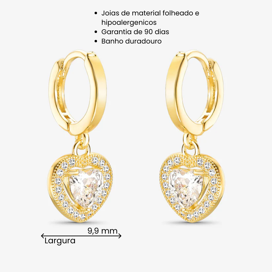 Brinco Coração Articulado Cravejado Folheado a Ouro18k