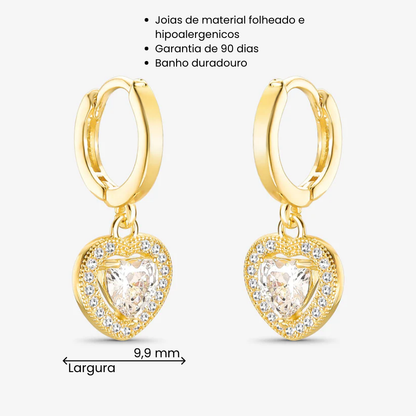 Brinco Coração Articulado Cravejado Folheado a Ouro18k