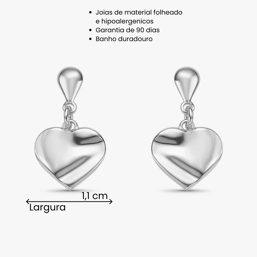 Brinco Coração Liso Texturizado Folheado a Prata
