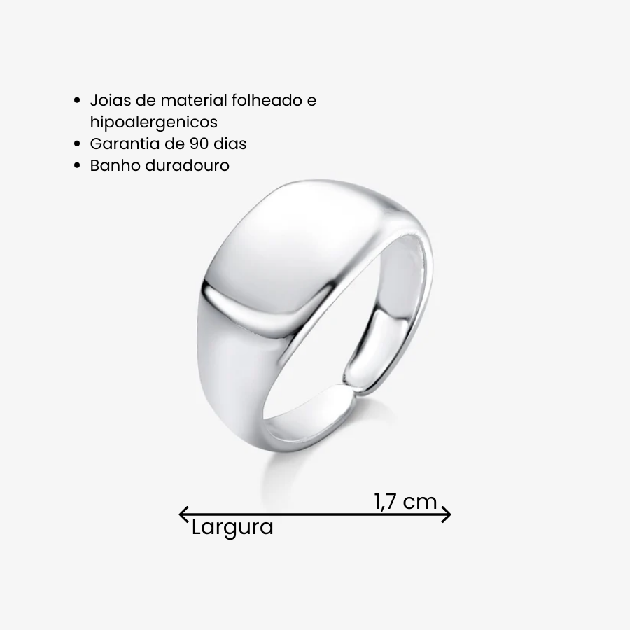 Anel Regulável com Chapa Lisa Folheado a Prata