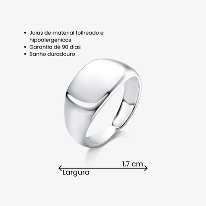 Anel Regulável com Chapa Lisa Folheado a Prata