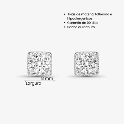 Brinco Quadrado Cravejado com Zircônia ao Meio Folheado a Prata