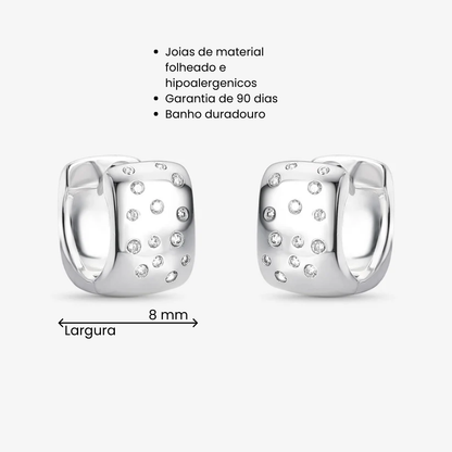 Brinco Argola Quadrada Pontilhada Folheado a Prata