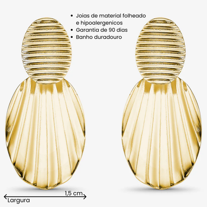 Brinco Oval Texturizado Orgânico Folheado a Ouro 18k