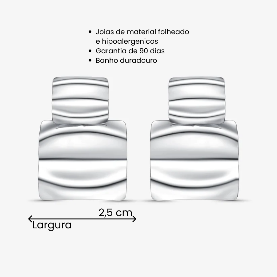 Brinco Orgânico Quadrado Ondulado Folheado a Prata