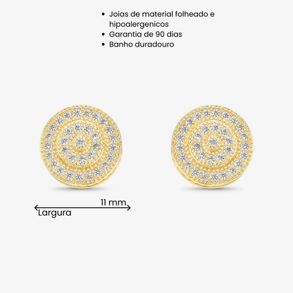 Brinco Botão de Cravejado Folheado a Ouro 18k