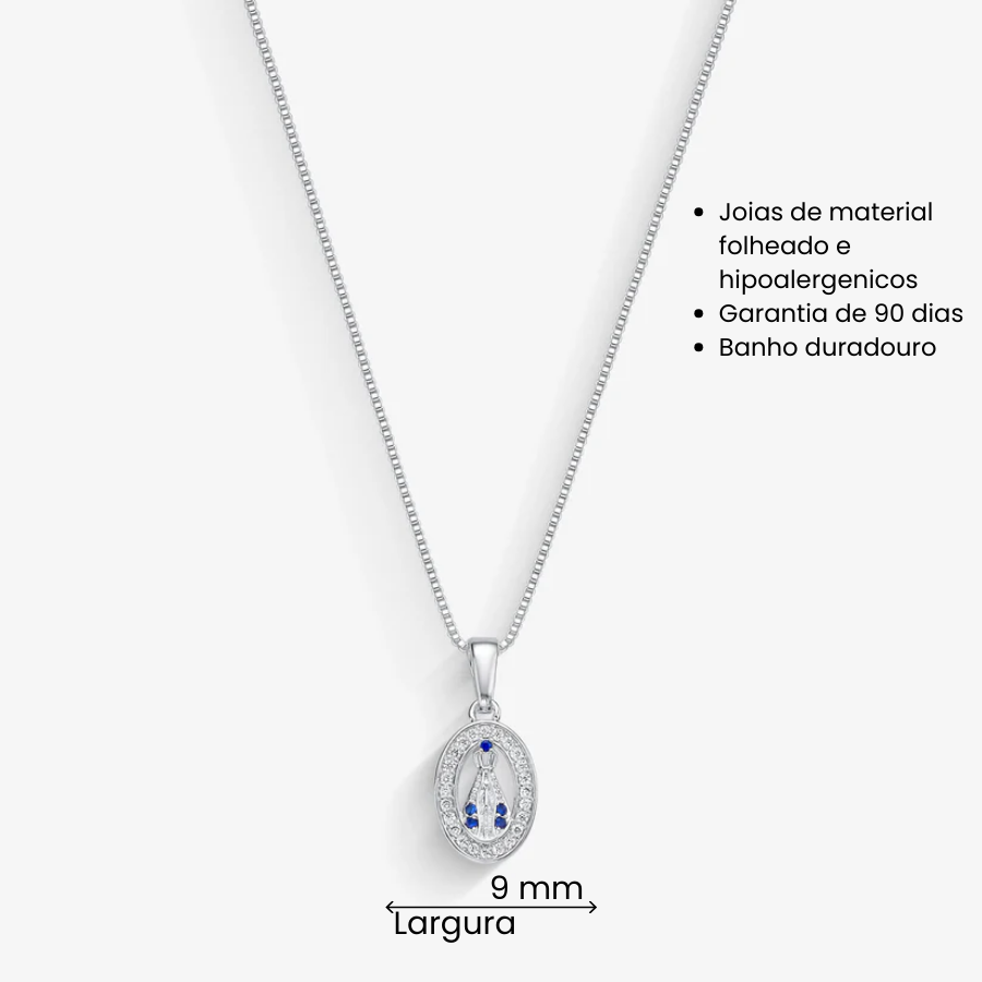Colar Nossa Senhora Oval Cravejada Folheado a Prata