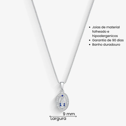 Colar Nossa Senhora Oval Cravejada Folheado a Prata