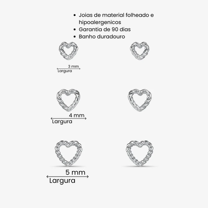 Brinco Trio Coração Folheado a Prata