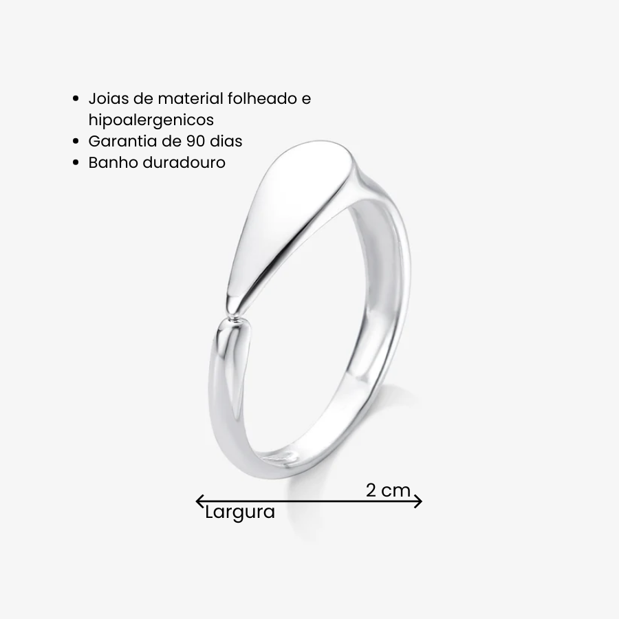 Anel Regulável Gota Lisa Folheado a Prata