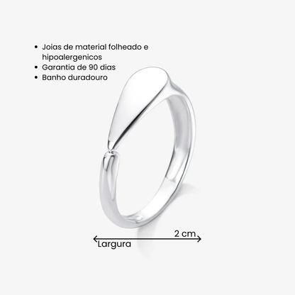 Anel Regulável Gota Lisa Folheado a Prata