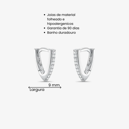 Brinco Argola Triângular Cravejada Folheado a Prata