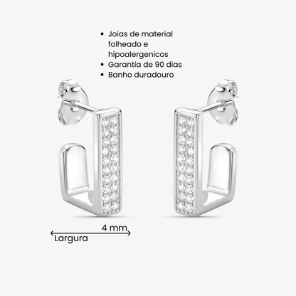 Brinco Argola Quadrada Borda Cravejada Folheado a Prata