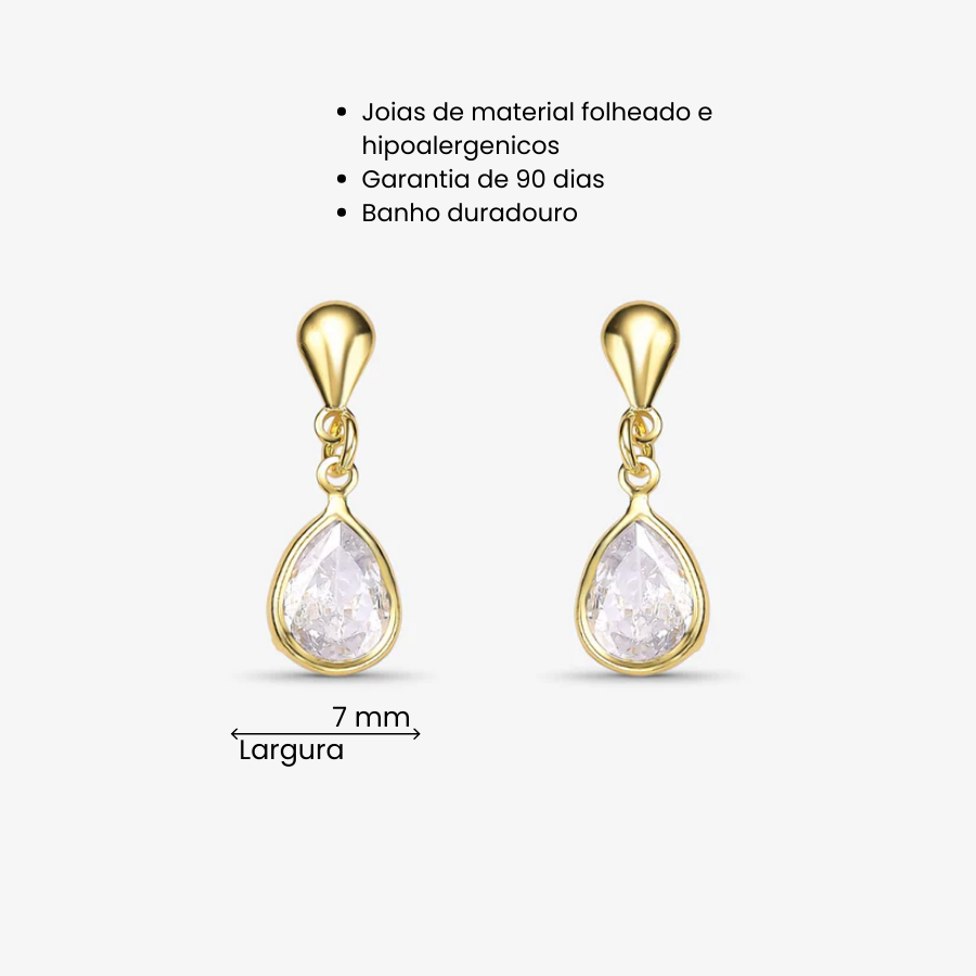 Brinco Gota de Cristal Folheado a Ouro 18k