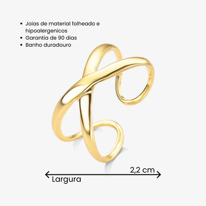 Anel Infinito Cruzado Folheado a Ouro 18k