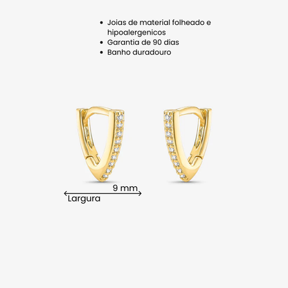 Brinco Argola Triângular Cravejada Folheado a Ouro 18k