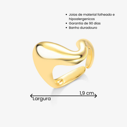Anel Regulável Orgânico Curva Folheado a Ouro 18k