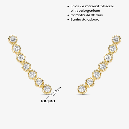 Brinco Lateral Pedras Brancas Folheado a Ouro 18K