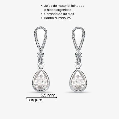Brinco Gota Borda Pontilhada Folheado a Prata