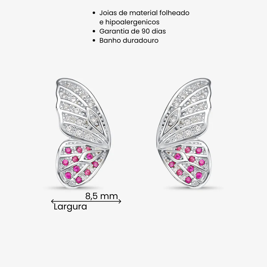 Brinco Asa de Borboleta Cravejada Folheado a Prata