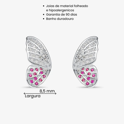 Brinco Asa de Borboleta Cravejada Folheado a Prata