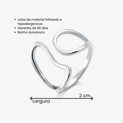 Anel Regulável Orgânico Vazado Folheado a Prata