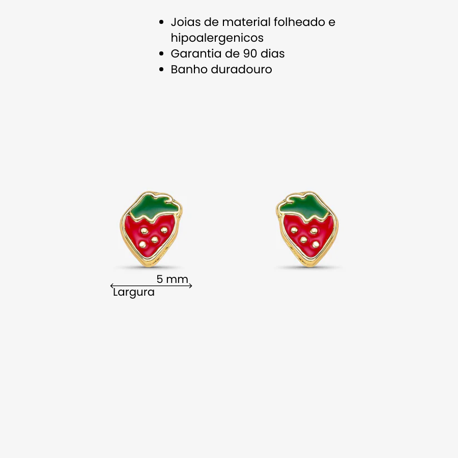 Brinco Infantil Morango Pequeno Folheado a 18k