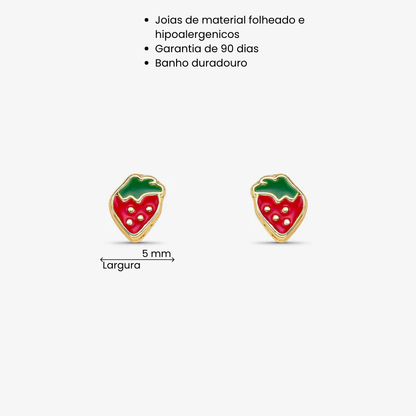 Brinco Infantil Morango Pequeno Folheado a 18k