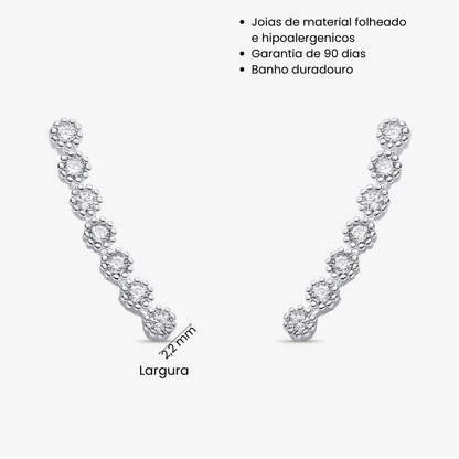 Brinco Lateral Pedras Brancas Folheado a Prata