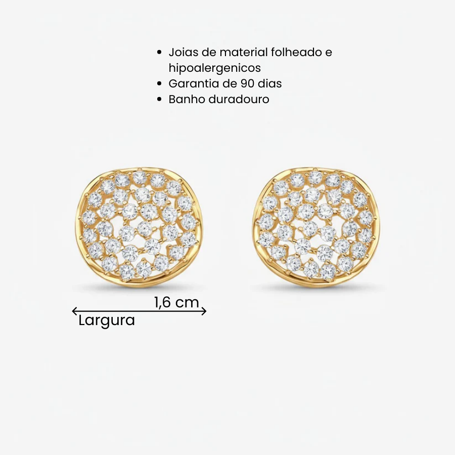 Brinco Escudo de Cristais Folheado a Ouro 18k
