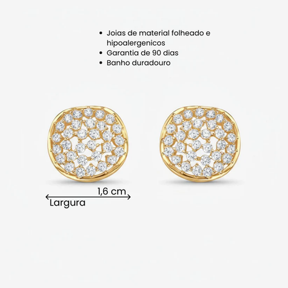 Brinco Escudo de Cristais Folheado a Ouro 18k