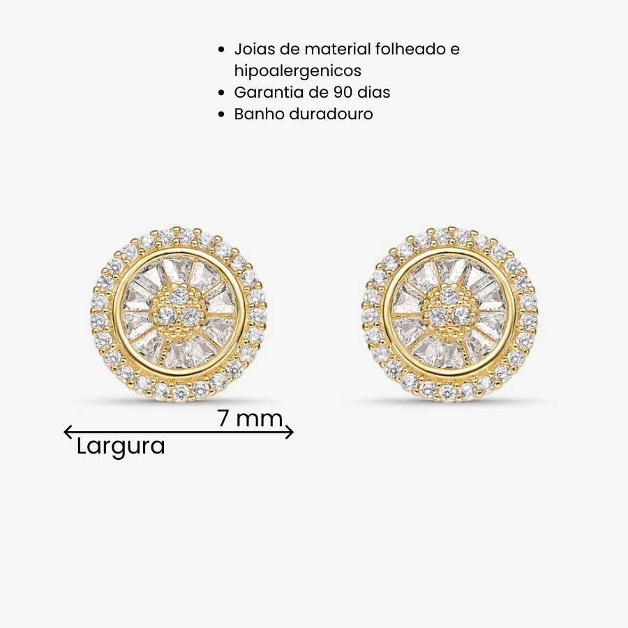 Brinco Flor Margarida Borda Cravejada Folheado a Ouro 18K