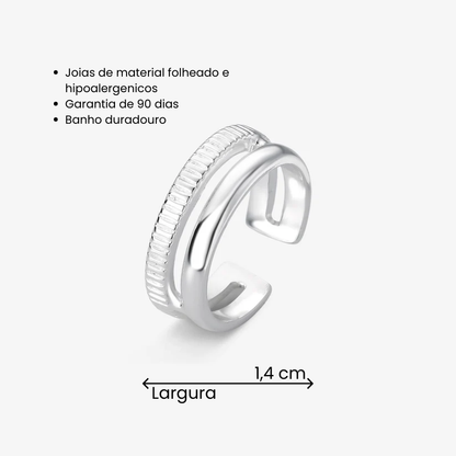 Anel Regulável Duplo Texturizado Folheado a Prata