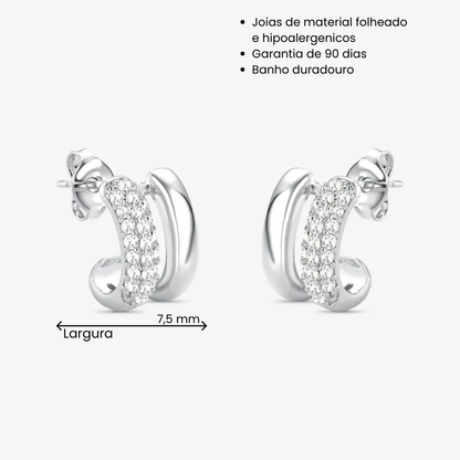 Brinco Duas Voltas Borda Cravejada Folheado a Prata