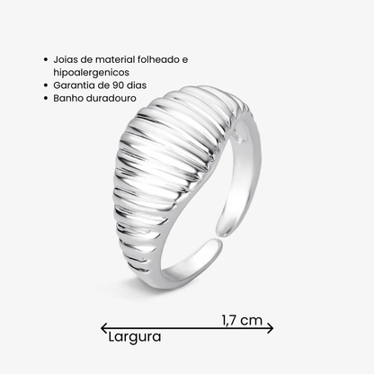 Anel Regulável Riscado Folheado a Prata
