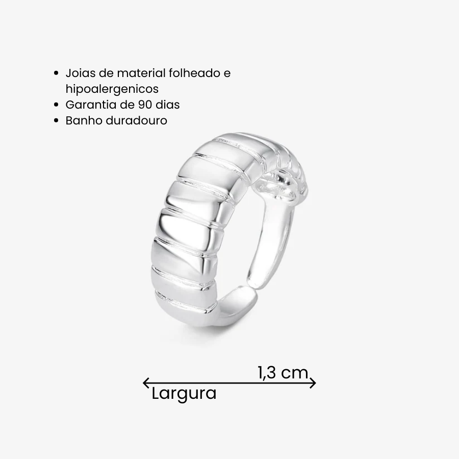 Anel Regulável Texturizado Folheado a Prata