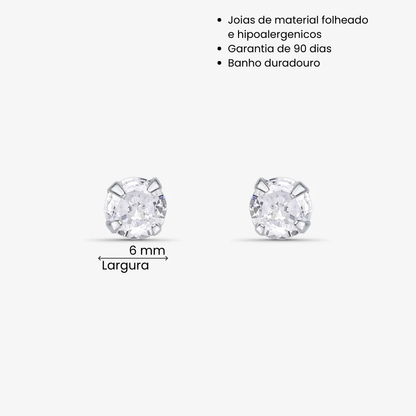 Brinco Ponto de luz Redondo 6mm Folheado a Prata